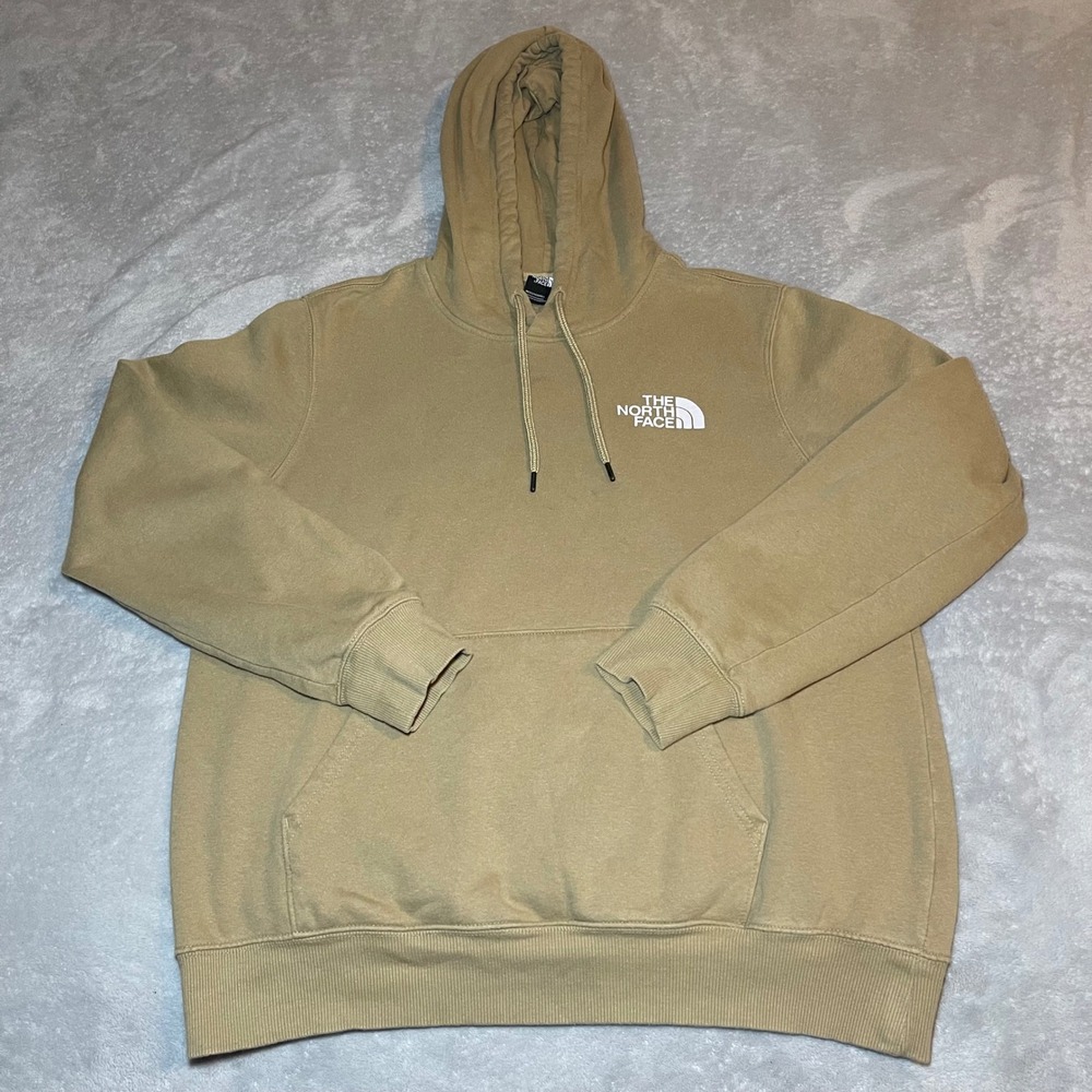The North Face Hoodie Mens Medium Tan Brown Graphic Logo Pullover Hiking Outdoor
